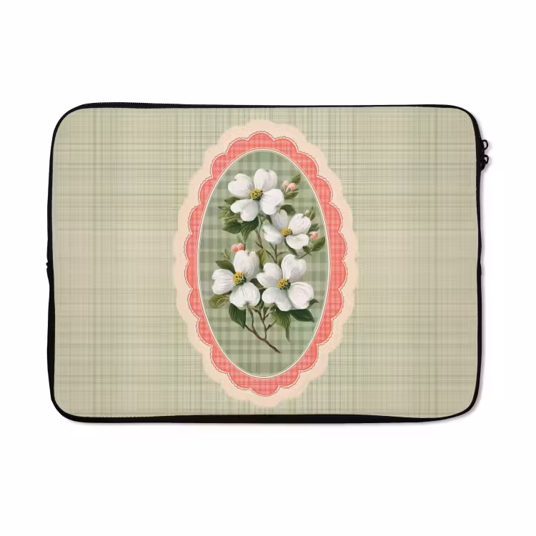 Laptophoes - Bloemen - Illustratie - Geruit - Groen — 5