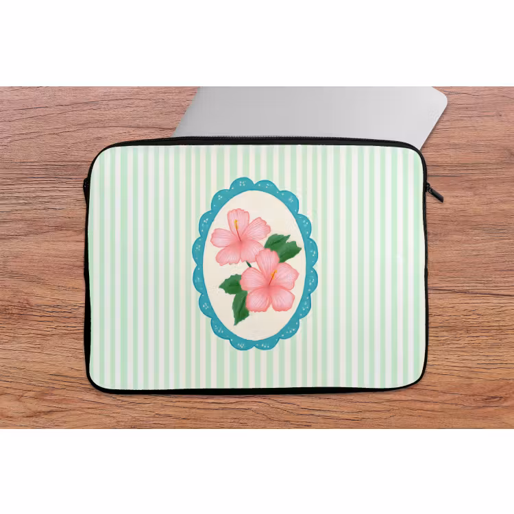 Laptophoes - Bloemen - Ovaal - Strepen - Groen — 2