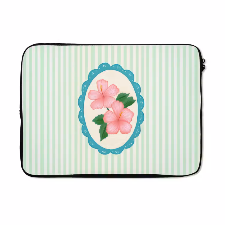 Laptophoes - Bloemen - Ovaal - Strepen - Groen — 5
