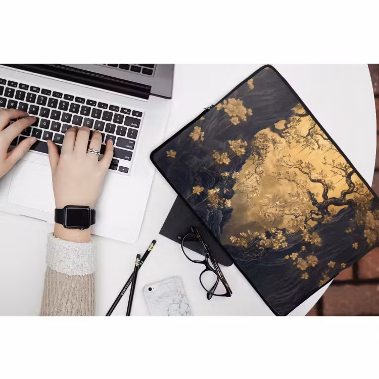 Laptophoes - Bloemen - Takken - Goud - Sierlijk — 3