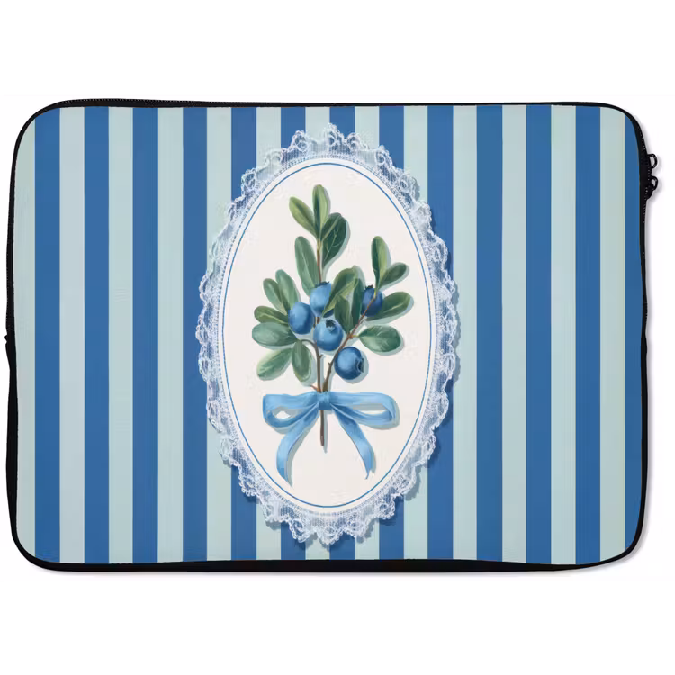 Laptophoes - Illustratie - Bessen - Blauw - Strepen — 1