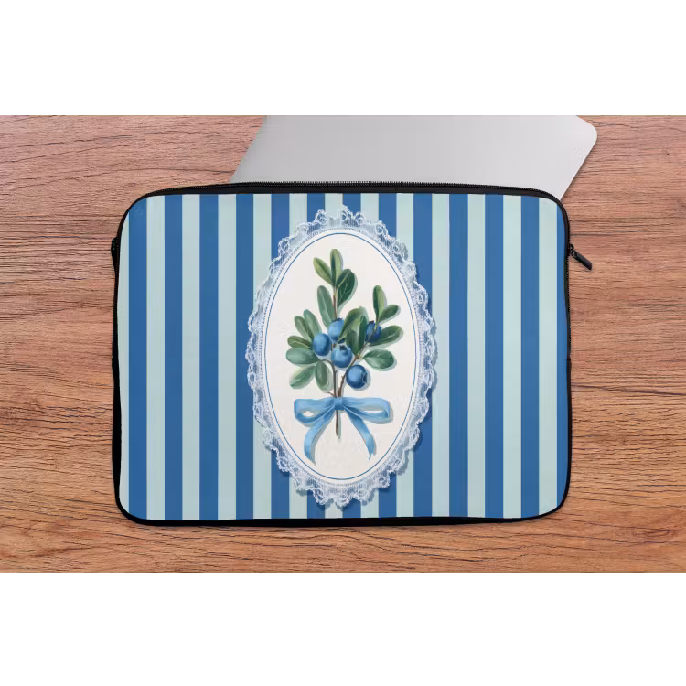 Laptophoes - Illustratie - Bessen - Blauw - Strepen — 2