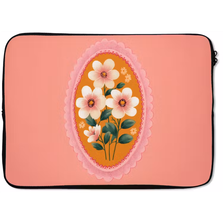 Laptophoes - Illustratie - Bloemen - Rand - Roze — 1