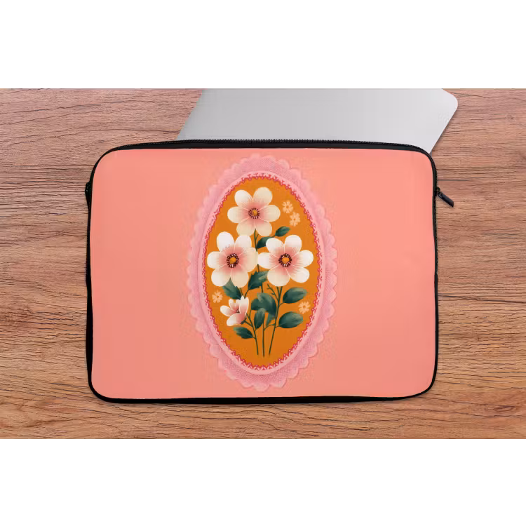 Laptophoes - Illustratie - Bloemen - Rand - Roze — 2