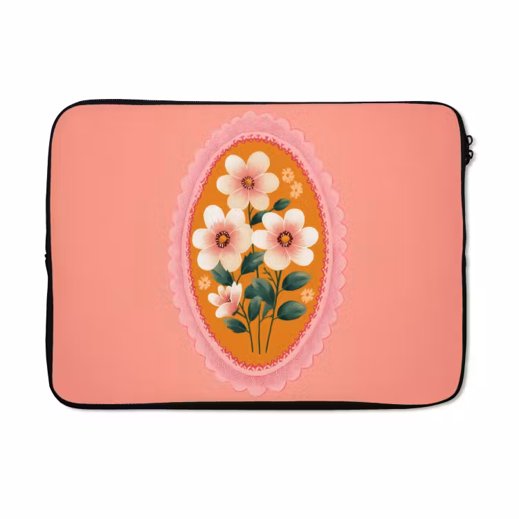 Laptophoes - Illustratie - Bloemen - Rand - Roze — 5