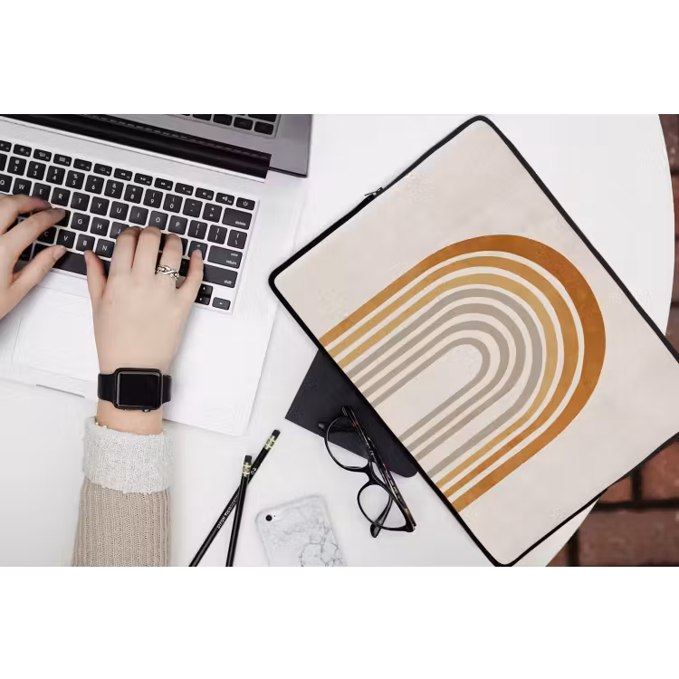 Laptophoes - Minimalistisch - Boog - Lijnen - Beige — 3