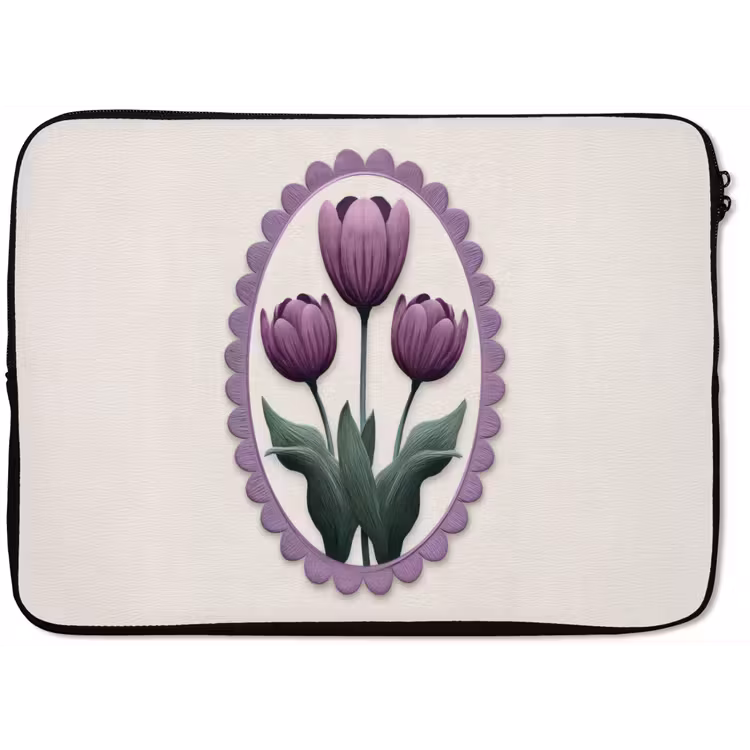 Laptophoes - Tulpen - Paars - Lijst - Bladeren — 1