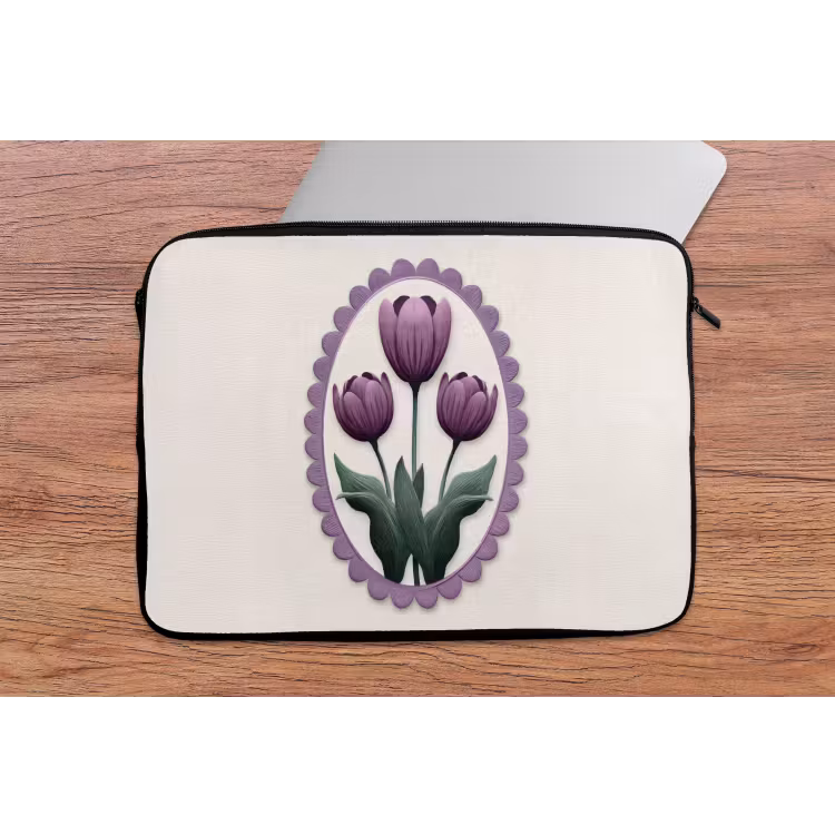 Laptophoes - Tulpen - Paars - Lijst - Bladeren — 2