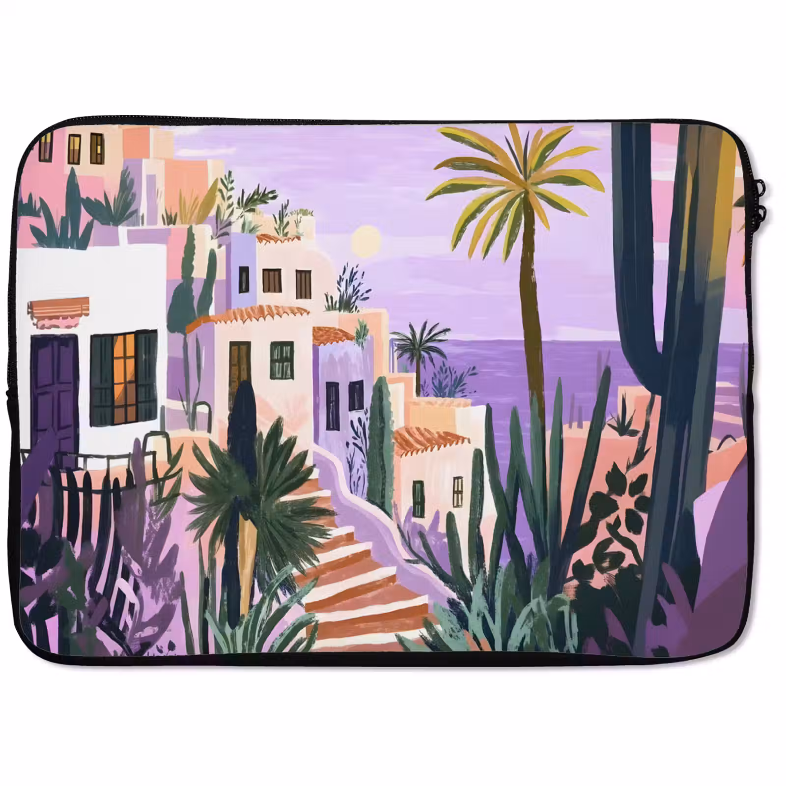 Laptophoes - Huizen - Minimalistisch - Palmbomen - Kust — 1