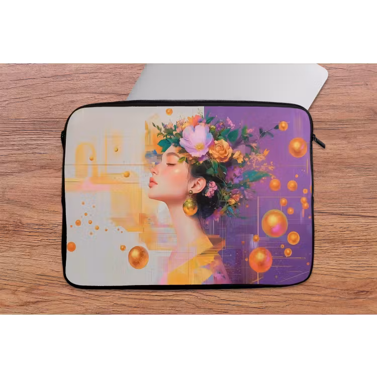 Laptophoes - Abstract - Vrouw - Bloemenkroon - Goud — 2