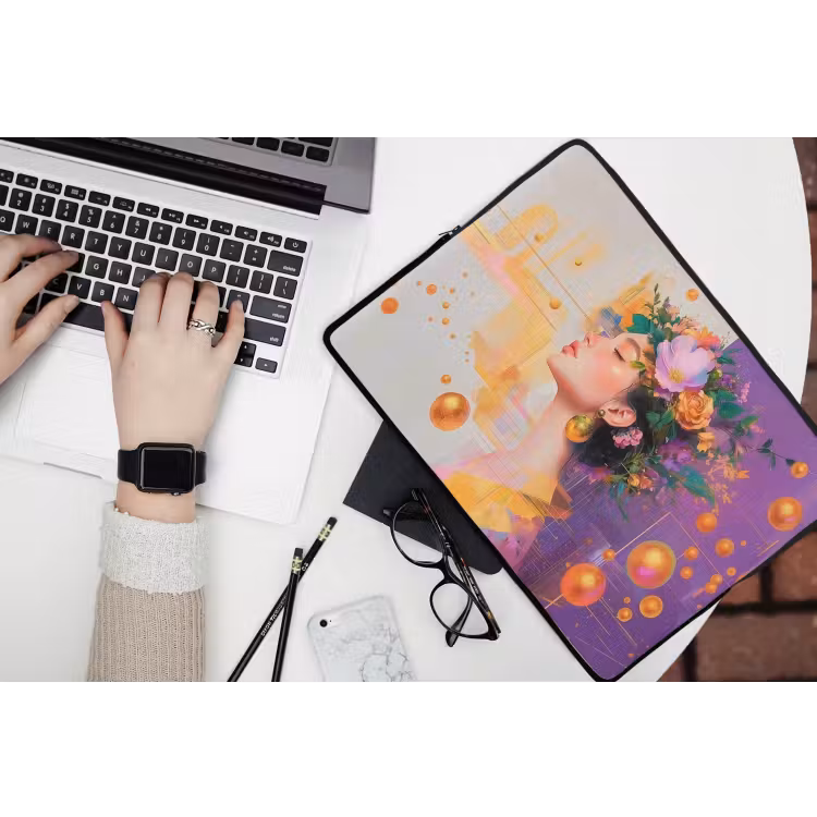 Laptophoes - Abstract - Vrouw - Bloemenkroon - Goud — 3