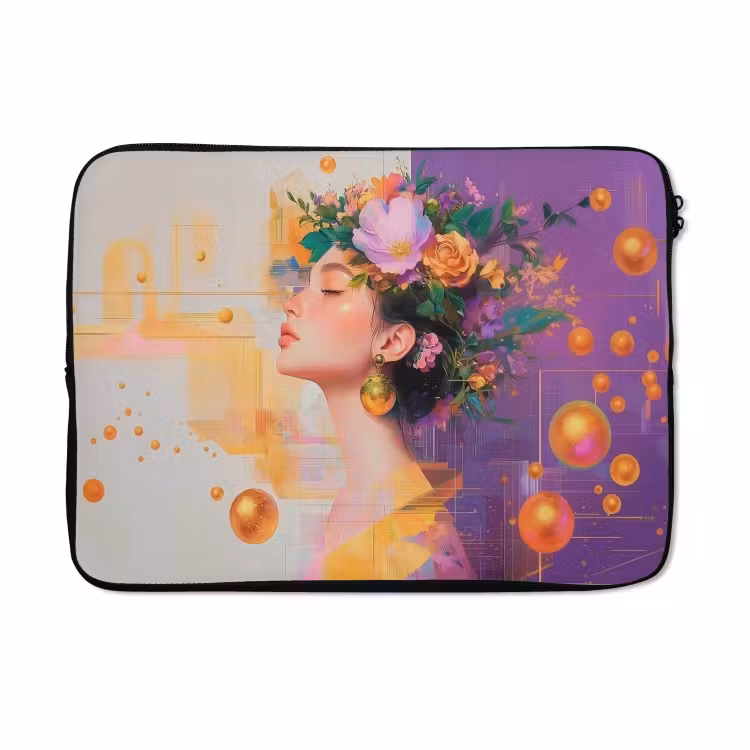 Laptophoes - Abstract - Vrouw - Bloemenkroon - Goud — 5