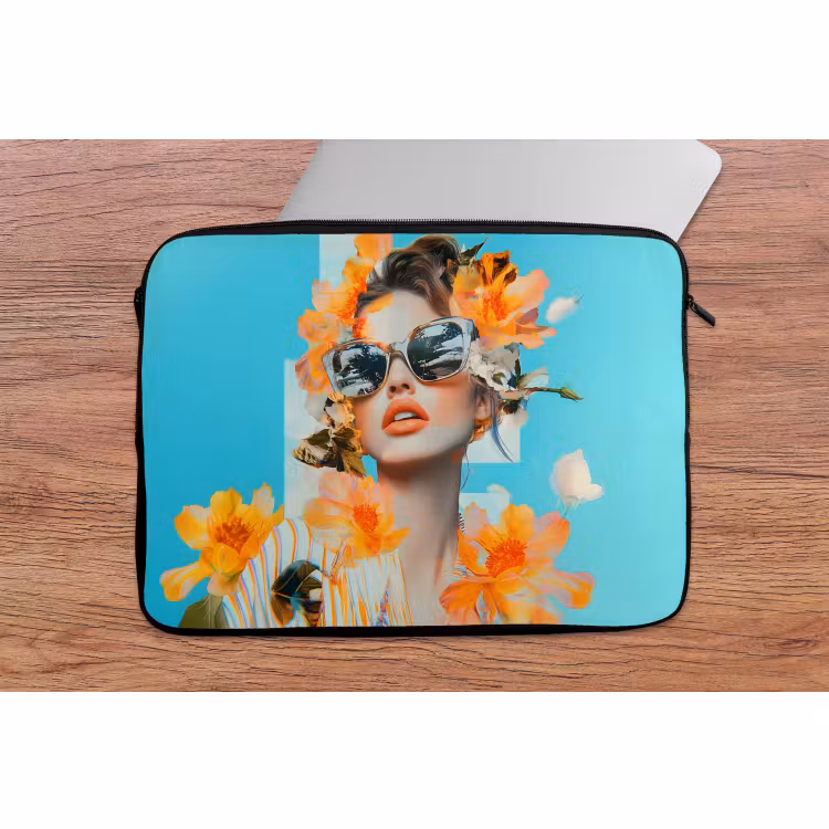 Laptophoes - Bloemen - Vrouw - Zonnebril - Blauw — 2