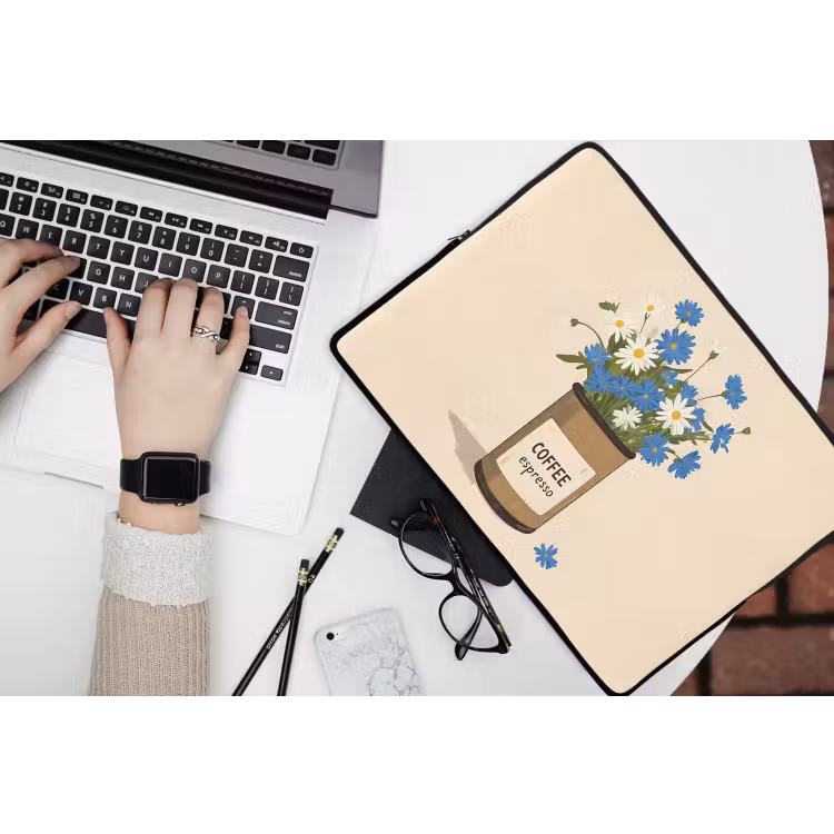 Laptophoes - Coffee - Blik - Minimalistisch - Bloemen — 3
