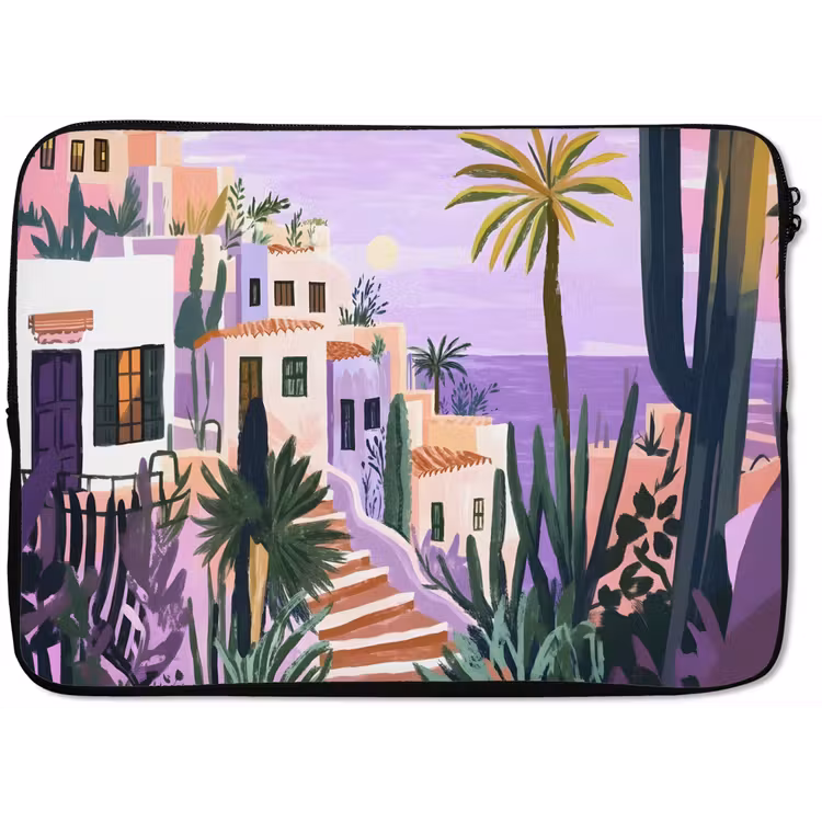 Laptophoes - Huizen - Minimalistisch - Palmbomen - Kust — 1