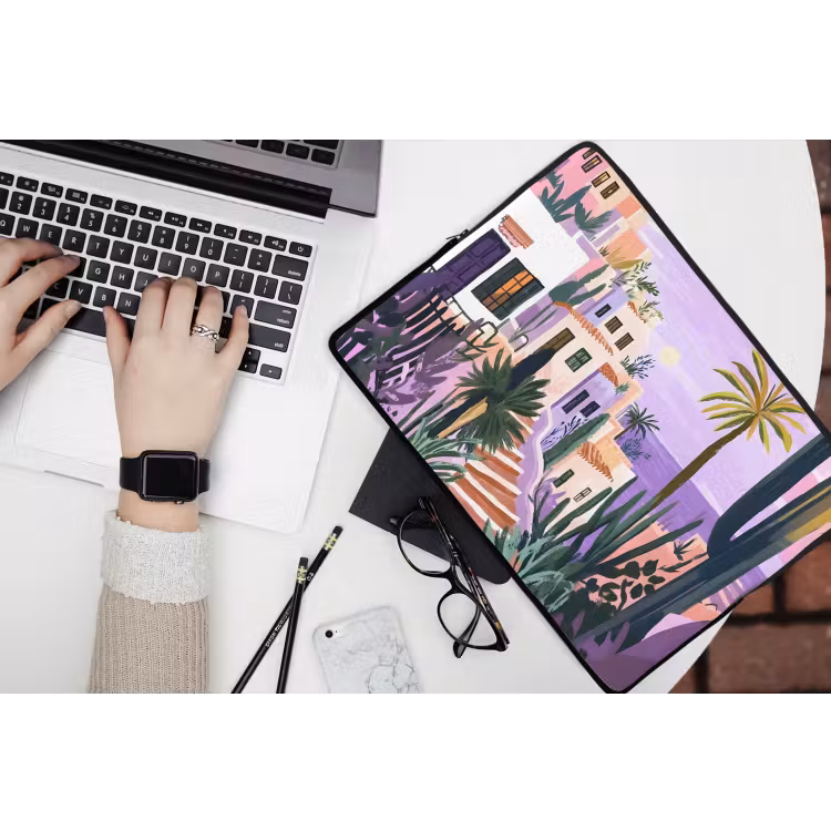Laptophoes - Huizen - Minimalistisch - Palmbomen - Kust — 3