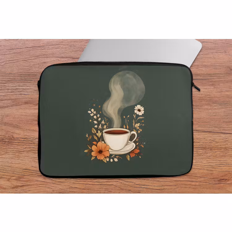 Laptophoes - Kop - Bloemen - Groen - Koffie — 2
