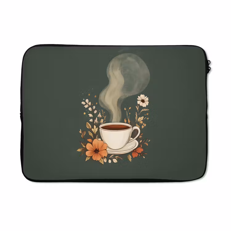 Laptophoes - Kop - Bloemen - Groen - Koffie — 5