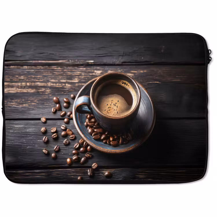 Laptophoes - Kop - Koffie - Hout - Bonen — 1