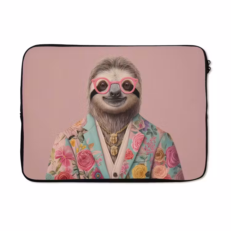 Laptophoes - Luiaard - Bloemenprint - Bril - Roze — 5