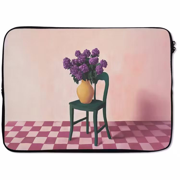 Laptophoes - Stoel - Vaas - Bloemen - Geblokt — 1