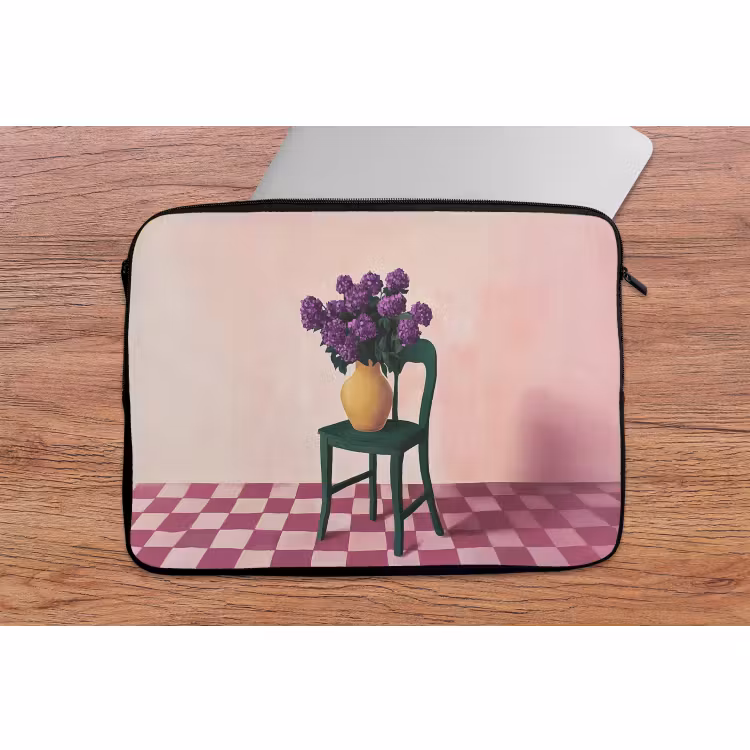Laptophoes - Stoel - Vaas - Bloemen - Geblokt — 2