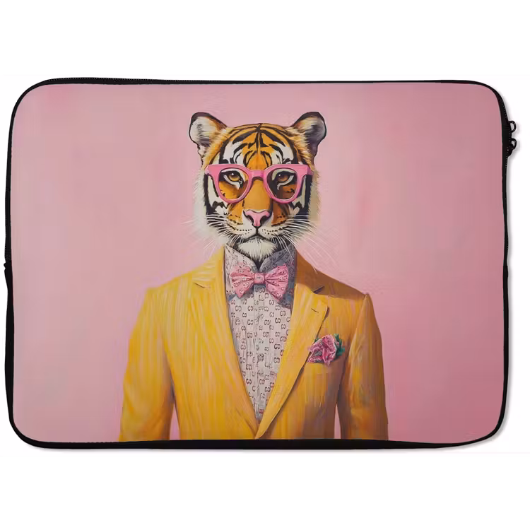 Laptophoes - Tijger - Bril - Geel - Jasje — 1