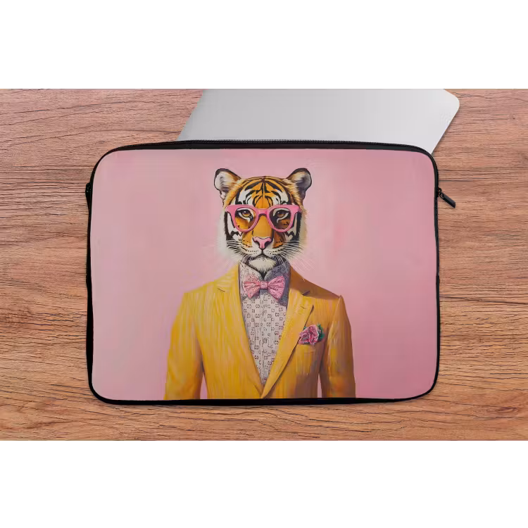 Laptophoes - Tijger - Bril - Geel - Jasje — 2