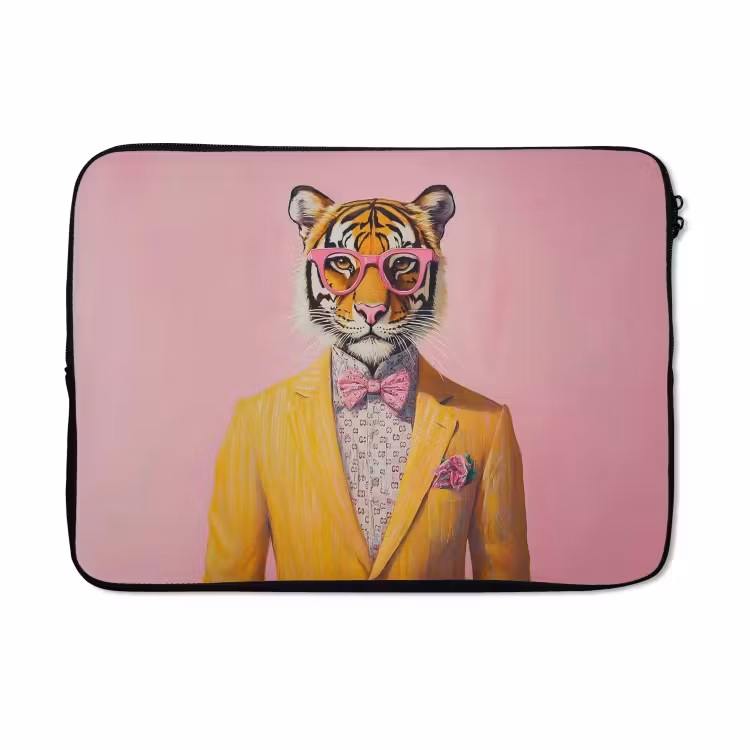 Laptophoes - Tijger - Bril - Geel - Jasje — 5