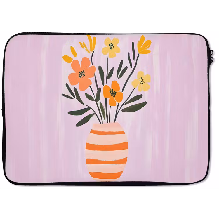 Laptophoes - Vaas - Gestreept - Bloemen - Oranje — 1