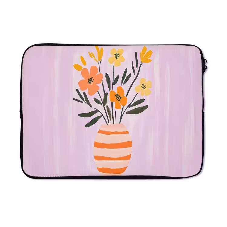 Laptophoes - Vaas - Gestreept - Bloemen - Oranje — 5