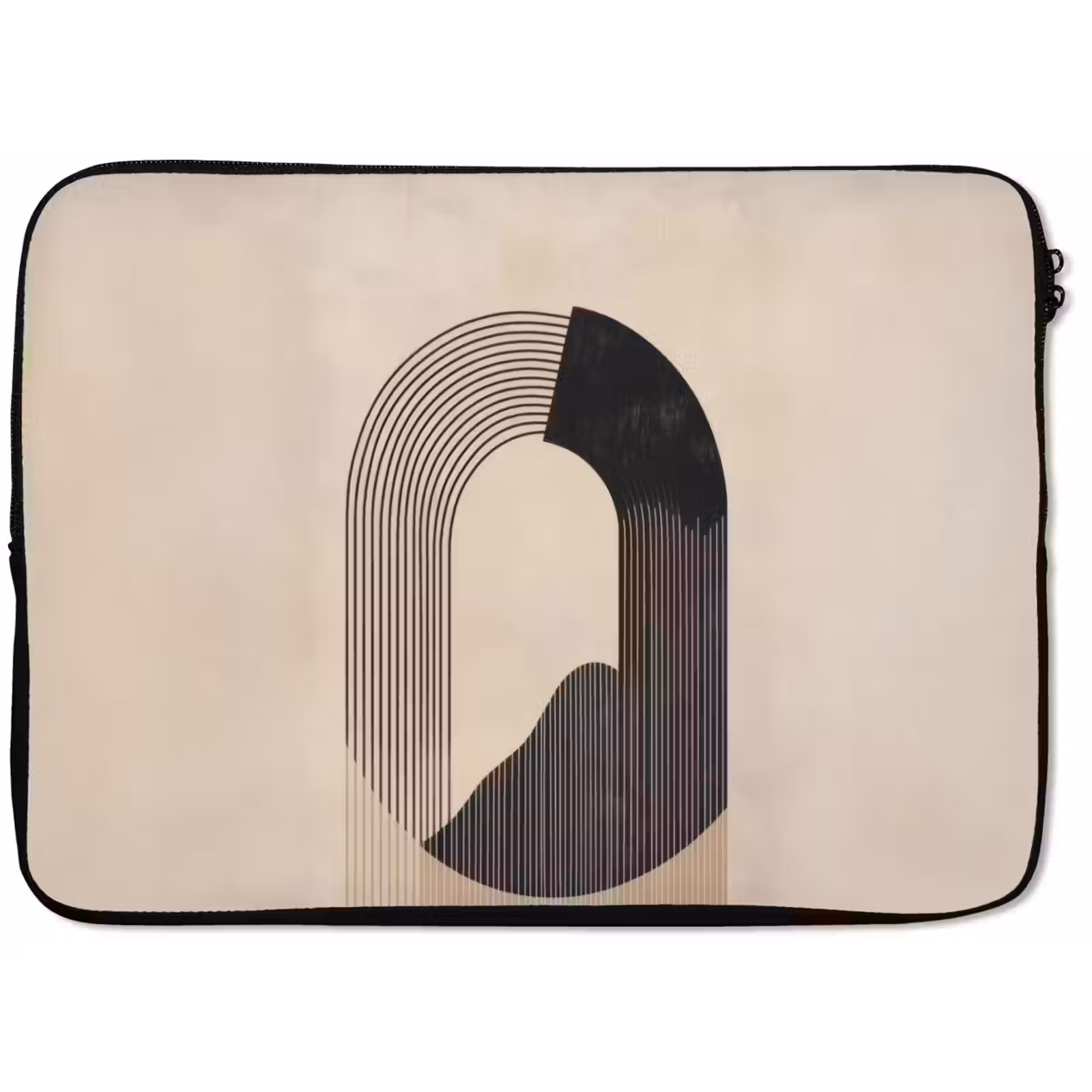 Laptophoes - Grafisch gebogen motief - Beige — 1