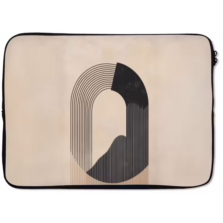 Laptophoes - Grafisch gebogen motief - Beige — 1