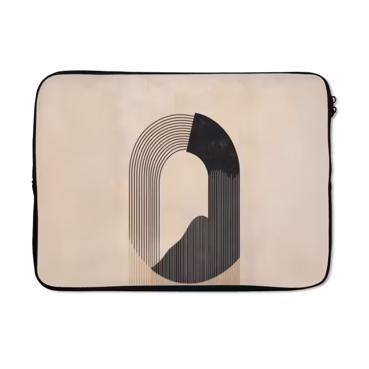 Laptophoes - Grafisch gebogen motief - Beige — 5