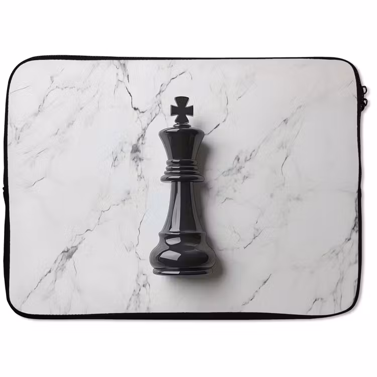 Laptophoes - Schaakstuk - Koning - Zwart - Marmer — 1