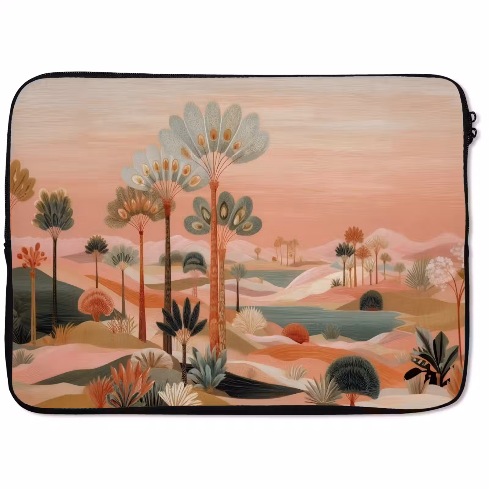 Laptophoes - Roze landschap - Palmen - Water — 1