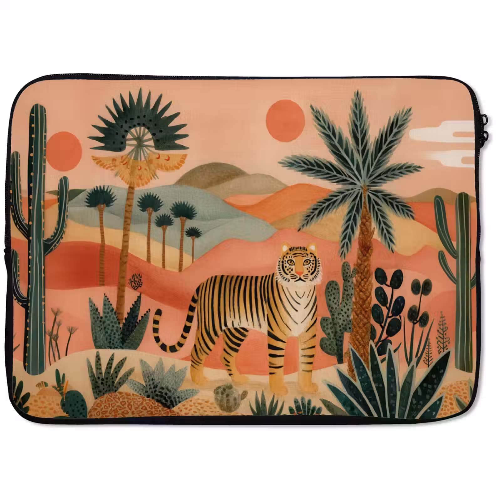 Laptophoes - Tijger - Palmen - Cactus - Oranje — 1