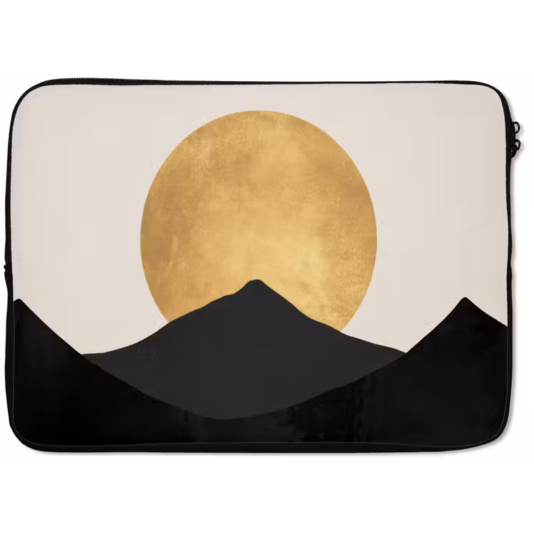 Laptophoes - Bergsilhouetten - Gouden cirkel - Beige — 1