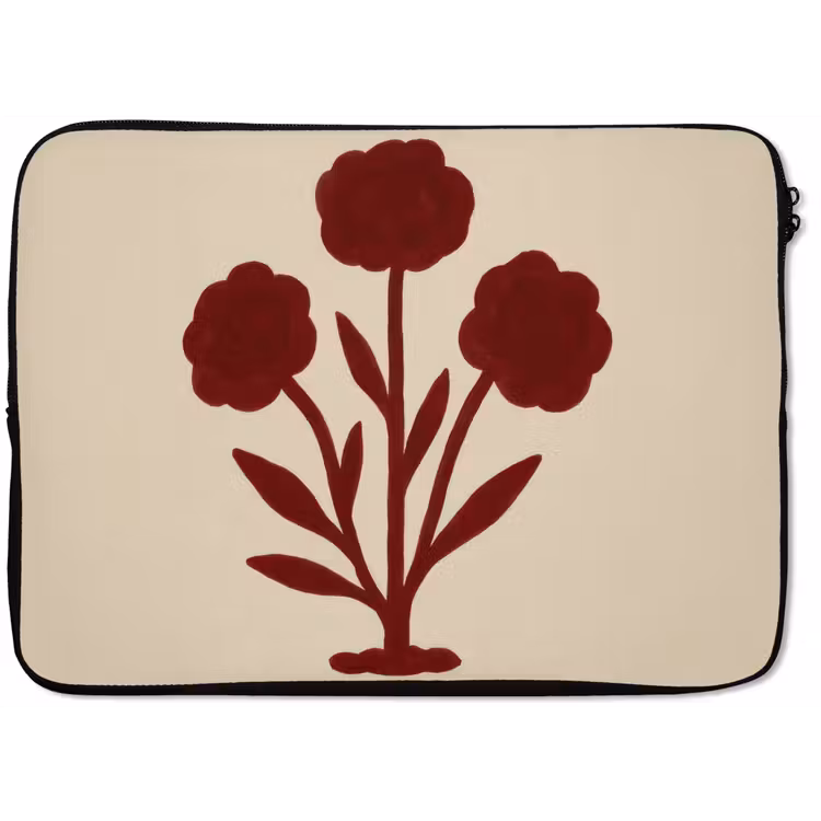 Laptophoes - Bloemen - Bladeren - Rood - Minimalistisch — 1
