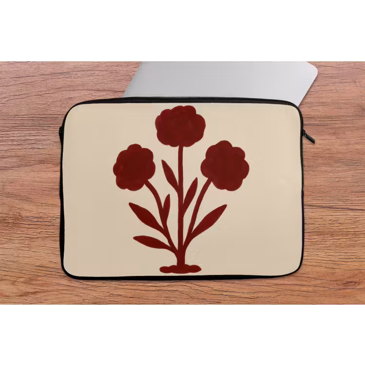 Laptophoes - Bloemen - Bladeren - Rood - Minimalistisch — 2