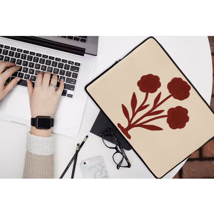 Laptophoes - Bloemen - Bladeren - Rood - Minimalistisch — 3