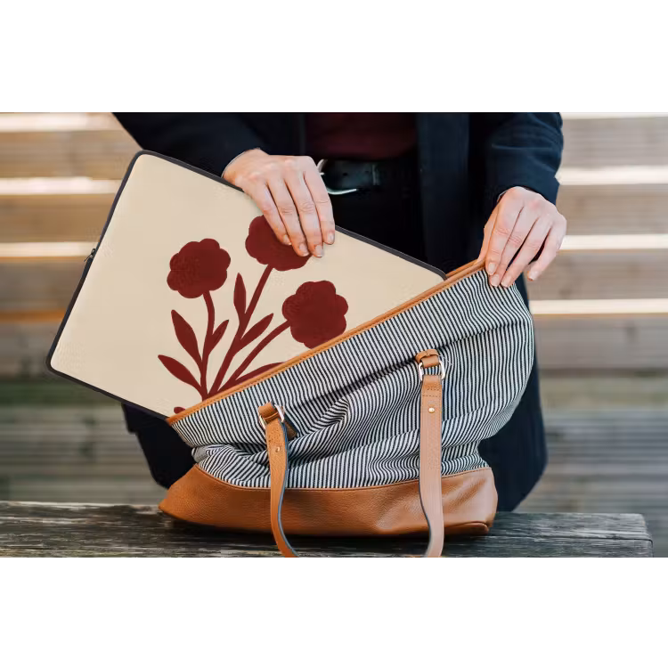 Laptophoes - Bloemen - Bladeren - Rood - Minimalistisch — 4
