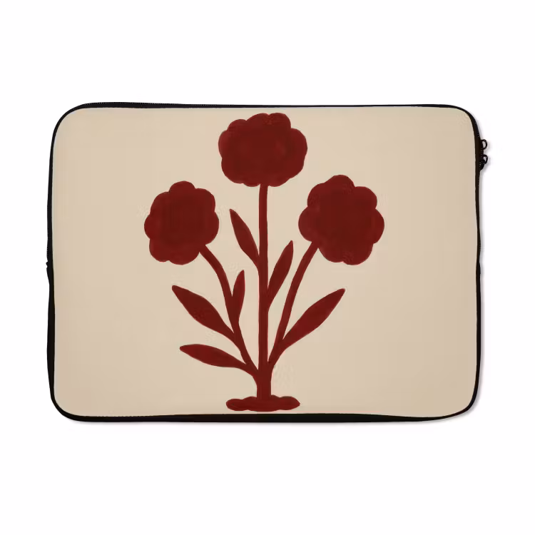 Laptophoes - Bloemen - Bladeren - Rood - Minimalistisch — 5