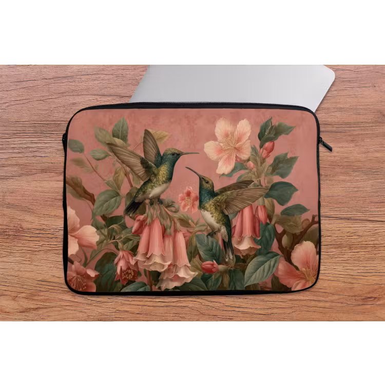 Laptophoes - Kolibries - Bloemen - Groen - Roze — 2