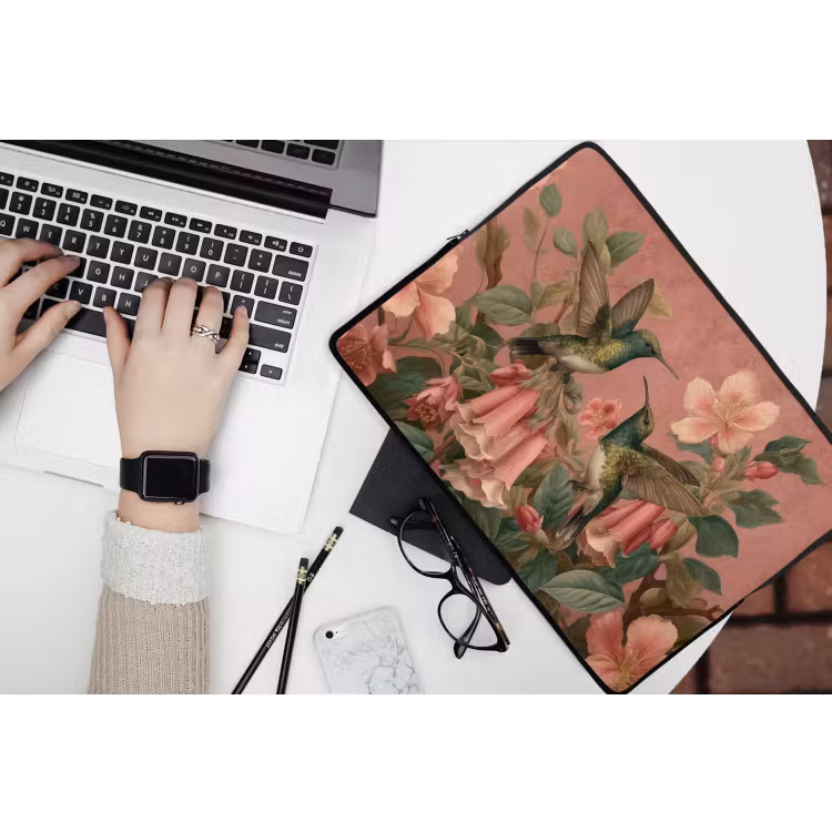 Laptophoes - Kolibries - Bloemen - Groen - Roze — 3