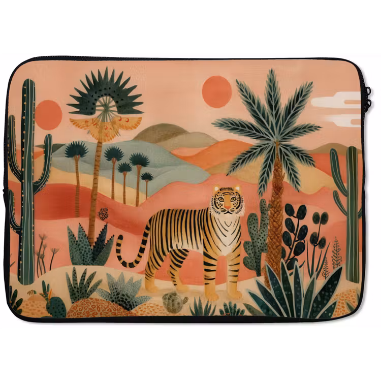 Laptophoes - Tijger - Palmen - Cactus - Oranje — 1