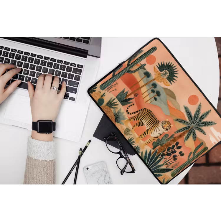 Laptophoes - Tijger - Palmen - Cactus - Oranje — 3