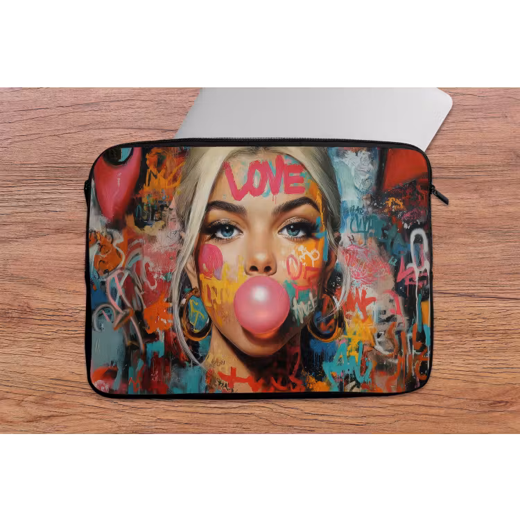 Laptophoes - Vrouw - Kauwgom - Graffiti - Love — 2