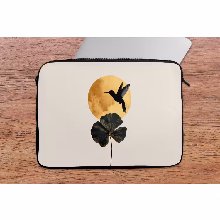 Laptophoes - Zwarte kolibrie - Bloem - Gouden cirkel — 2