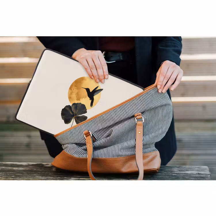 Laptophoes - Zwarte kolibrie - Bloem - Gouden cirkel — 4